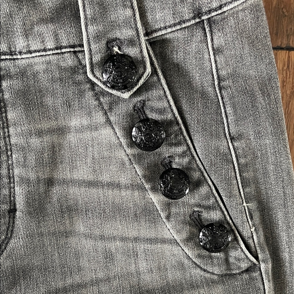 White House Black Market Gray Wide-Leg Flare Jeans with Button Detail - Picture 4 of 7